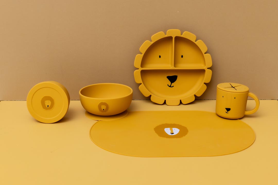 Assiette avec ventouse en silicone et compartiments - Mr. Lion